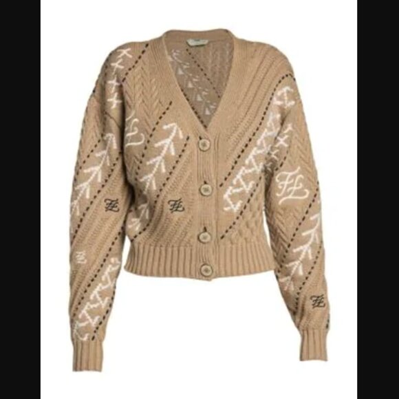 FENDI Karligraphy Cable-Knit Wool Cashmere Button-Front Crop Cardigan $1,980.00 - Picture 3 of 3